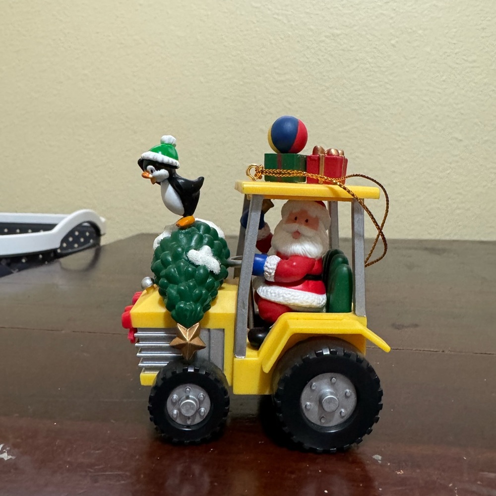 Kirkland Costco Christmas Image Creation Santa Yellow Tractor Holiday Ornament